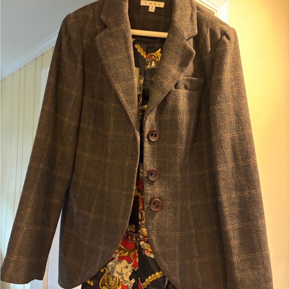 CABI women’s Brown Windowpane Three-Button Blazer -size 6
